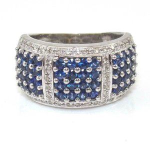 LeVian 14K White Gold Sapphire Diamond Ring 7.5